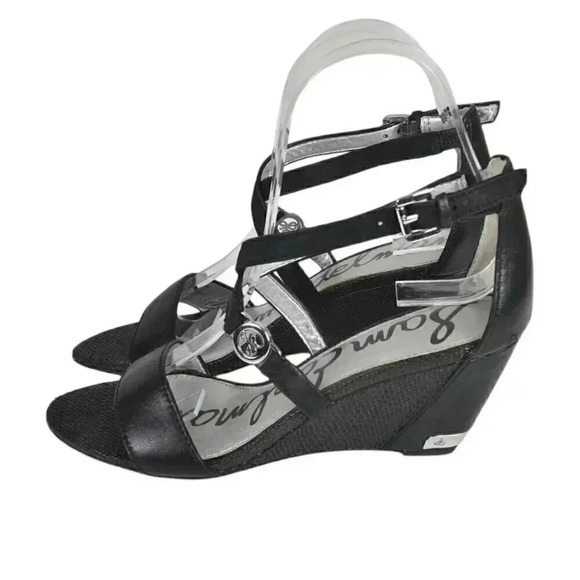 Sam Edelman Leather Wedge Sandal Heel  Black Size 6 - Picture 7 of 14